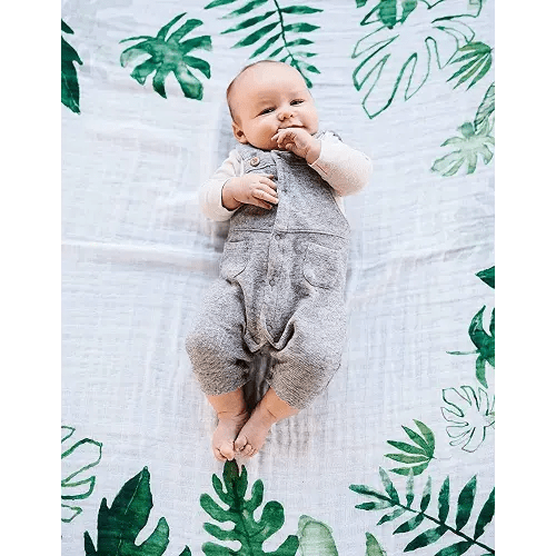 Little Unicorn Keepsake Monthly Milestone Photo Blanket – 47” x 46” – Milestone Cards Included - 100% Cotton Muslin – Machine Washable – Playful Designs - for Boys & Girls (Tropical Leaf)