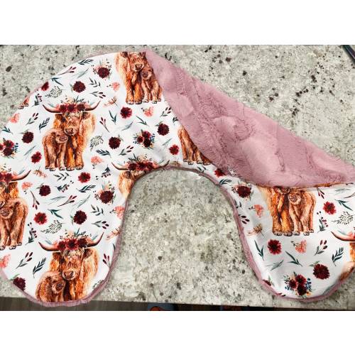 Minky Boho Cow Nursing Pillow Cover, Mauve Floral Highland Cow Baby, Boho Crib Bedding, Boho Baby Shower, Floral Cow Crib, Baby Girl Gift