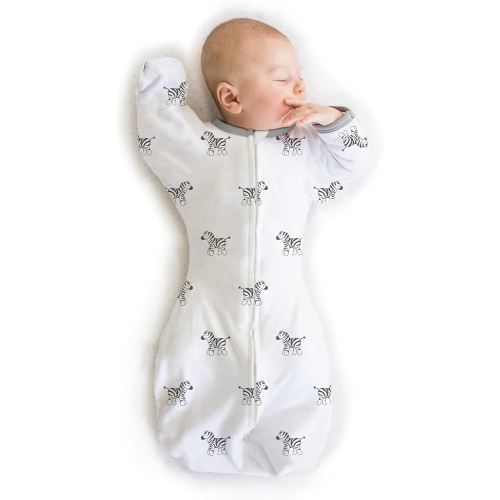 Amazing Baby Transitional Swaddle Sack, Arms Up Half-Length Sleeves & Mitten Cuffs, Swaddle for Newborn Transition to Baby Sleep Sack Wearable Blanket, Small, 0-3 Month, 6-14 lb, Little Zebra