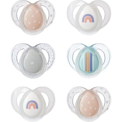 Tommee Tippee Nighttime pacifiers, 6-18 months, 6 pack of glow in the dark pacifiers with symmetrical silicone baglet