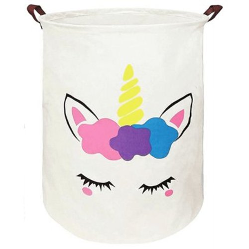 KUNRO 19.7" Kids Hamper Laundry Basket Gift Box Big Size Cotton Toys Organizer for Bedroom Nursery Home(Flower Unicorn)