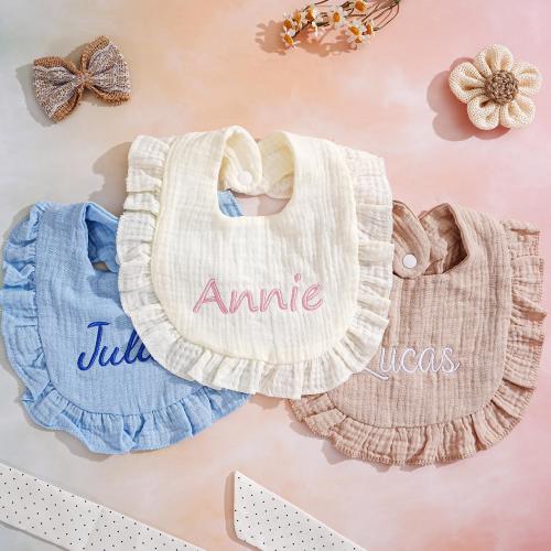Personalized Embroidered Ruffle Baby Bib, Name Baby Burp Cloth, Soft Cotton Bibs, Newborn Gifts, Baby Shower Gift, Birthday Gift