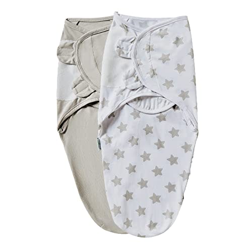 Baby Swaddle Blanket, 2 Pack Newborn Swaddles 0-3-Months, Small-Medium Easy Change Infant Wrap, Infant Swaddling Sack, Adjustable Swaddle Blanket (Gray Stars)