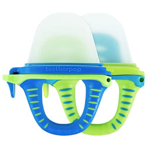teetherpop No Mess Fillable, Freezable Baby Teethers, Fill w/ Breastmilk, Purees, Smoothies, Juice, USA Made, Medical Grade Materials, 100% Recyclable, Pacifier Teething Toys for Teething Relief - TwoPack-BlueLime/LimonTeal
