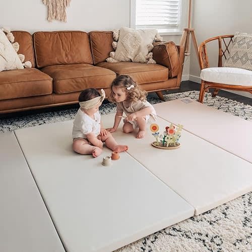 Wunderkids Color Folding Baby Play Mat - Perfect for Crawling, Tummy Time, and Noise Reduction (Large 94.5 x 55 inch, Modern Pink)
