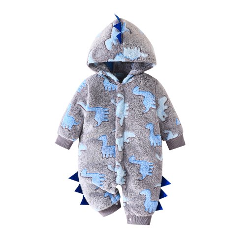 Suealasg Newborn Baby Boy Plush Snowsuit Long Sleeve  Dinosaur Fleece Hooded Romper Jumpsuits 3 6 9 12 18 Months Infant Boy Winter Warm Outwear Clothes