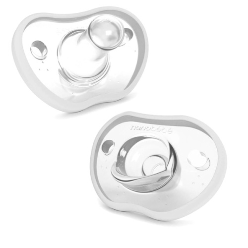 Nanobebe Baby Pacifiers 0-3 Month - Orthodontic, Curves Comfortably with Face Contour, Award Winning for Breastfeeding Babies, 100% Silicone - BPA Free. Perfect Baby Registry Gift 2pk,White