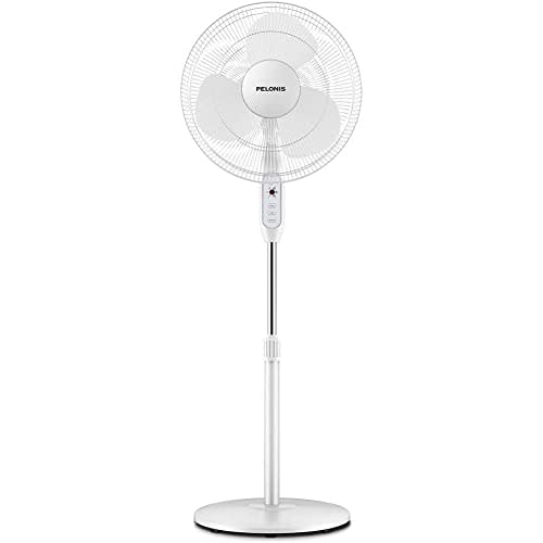 PELONIS 16'' Pedestal Fan for Bedoom, Remote, Standing Fan with 7-Hour Timer, 90 Oscillation, 3-Speeds, Adjustable Height, Electric Cooling Fans for Living Room and Office