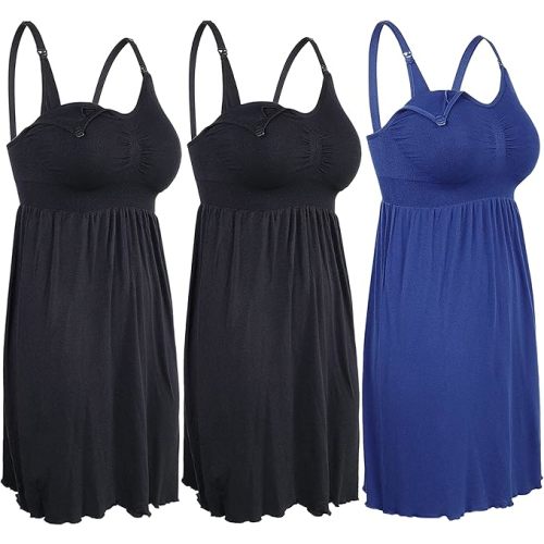 iLoveSIA Nursing Gowns with Built-in Nursing Bra-3-Pack Breastfeeding Night gown-Comfort Soft for Labor Postpartum Hospital