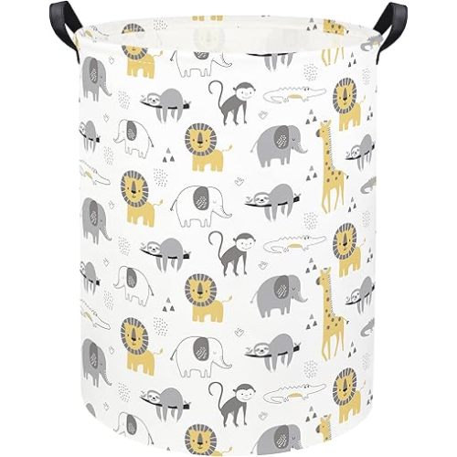 Animal Baby Laundry Basket Baby Hamper Kids Hamper Basket Toy Storage Bin for Boys Room Decor Baby Nursery Hamper Gift Baskets for Bedroom Bathroom(Grey Animal)