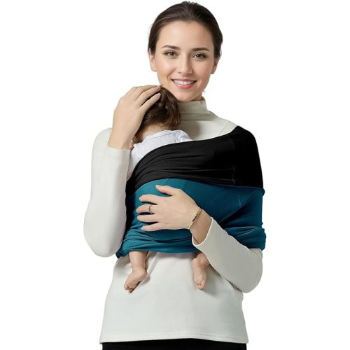 Baby Wrap Carrier, Lightweight Baby Wearing Wraps for Newborn and Infant, Soft Swaddle Holder Carrier, Cozy Baby Sling 7-35 lbs Black+Brown
