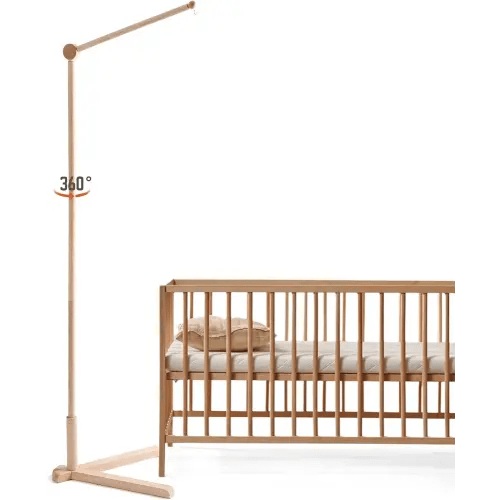 Floor-Standing Wooden Crib Mobile Arm 61 Inch | 360°Adjustable Movable Baby Mobile Hanger | Anti-Dumping Multifunction Mobile Arm for Crib | Adjustable Height Mobile Arm Nursery Decor