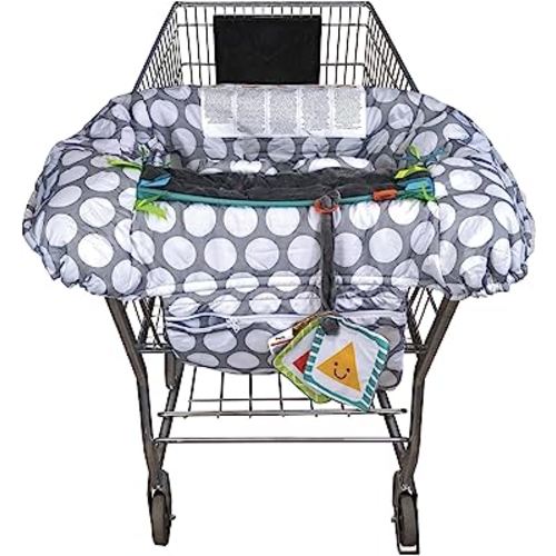 Boppy Preferred Shopping Cart Cover for Baby - 360° Coverage Cart Cover for Babies with Integrated Storage Pouch and Safety Harness, Washable, 6 Month & Up - Gray Jumbo Dots
