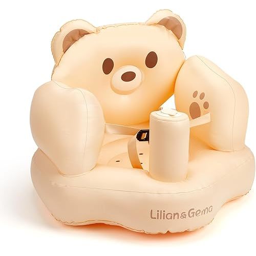 Lilian&Gema Inflatable Baby Seat – Blow Up Baby Chair with Built-in Pump for Infants 3 Months & Up, Portable Inflatable Baby Chair for Sitting Up, Soft Support Cushion, Indoor/Outdoor Use