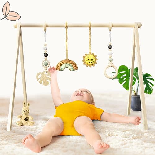 | Premium Wooden Baby Play Gym – Baby Toys for Tummy Time Mat – Infant Activity Gym for Baby Play Mat | Natural Non Toxic Play Gym - Newborn Baby Gift Registry