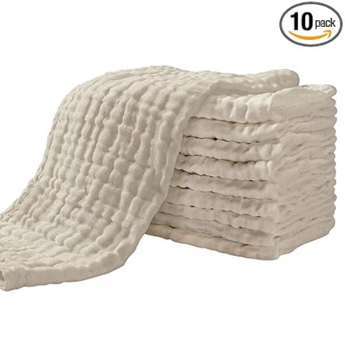 Yoofoss Muslin Burp Cloths for Baby 10 Pack 100% Organic Cotton Baby Washcloths for Boys Girls Large 20''X10'' Super Soft and Absorbent Apricot White