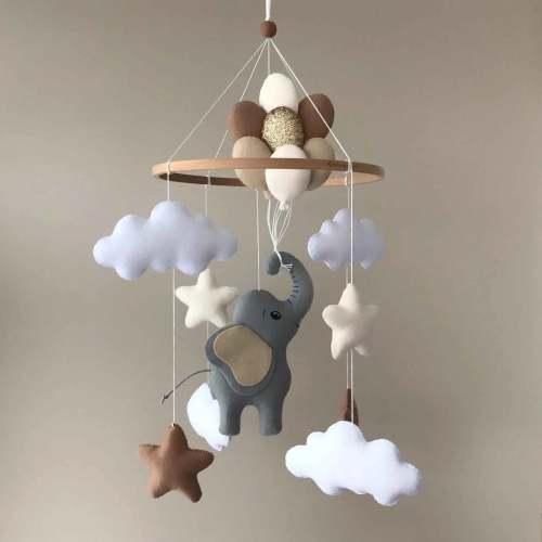 Baby Nursery Mobile | Elephant mobile baby for neutral nursery decoration, Stars and clouds mobile