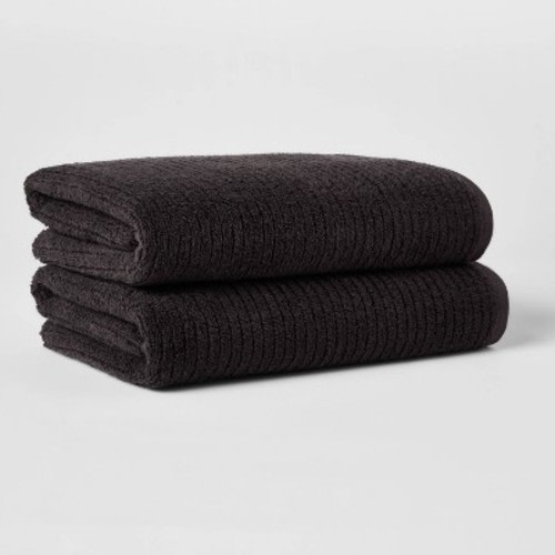 Quick Dry Ribbed Bath Towel Set - Threshold™, Color: Washed Black, Size: 2pk Bath Towel