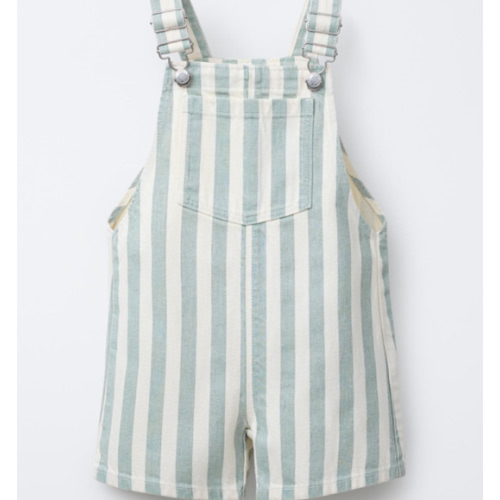 STRIPED TWILL OVERALL SHORTS - Ecru / Blue | ZARA United States