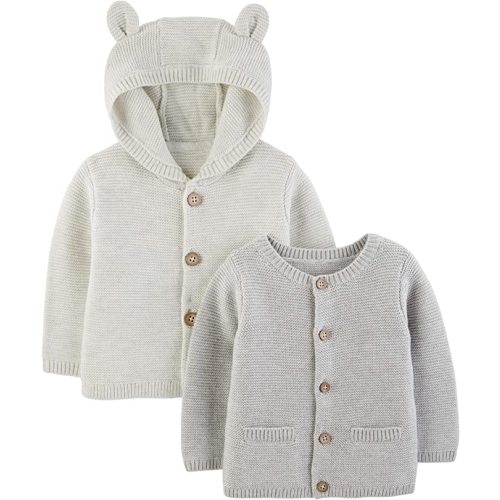 Simple Joys by Carter's Unisex Babies' Knit Cardigan Sweaters, Pack of 2 - 0-3 Months - Grey