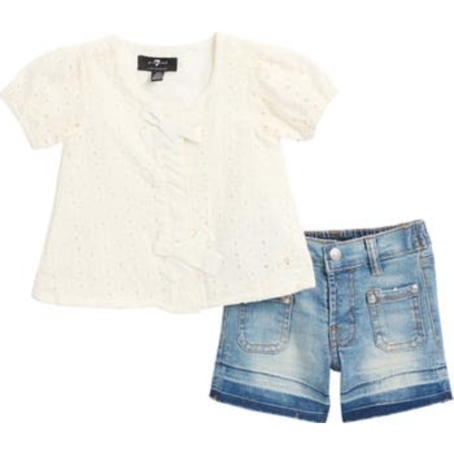 Cotton Eyelet Top & Denim Shorts Set