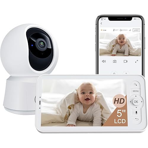 ARENTI WiFi Baby Camera Monitor B2 Kit 2025 Upgraded, 5-inch Wireless Display, Smartphone App, Encrypted Connection, Lullaby, Super Night Vision, Auto Tracking, Temp Sensor, Support Local Storage