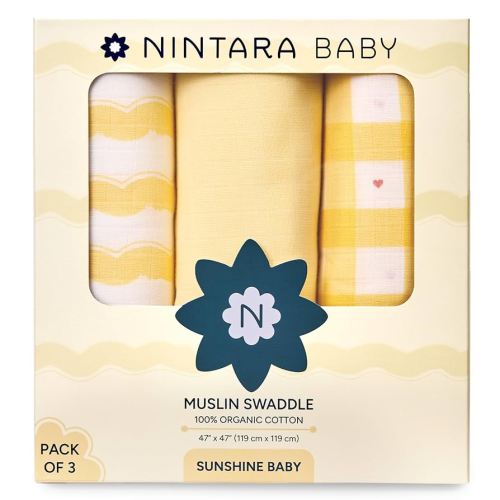 Extra-Large Swaddles - 100% Organic Premium Muslin Cotton, 47" x 47" (119 cm x 119 cm), Ultra-Soft, Breathable & Lightweight, Gifts for Newborn Babies, Pack of 3