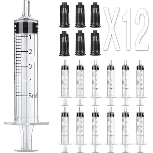 5ml Syringe Without Needle - 5 ml Small Plastic Syringes Sterile Individually Packed with Cap for Lab Medicine Student Measuring Liquid and Pet Dog Cat Baby Feeding Oral Colostrum ( 12 Pack 5cc /ml )