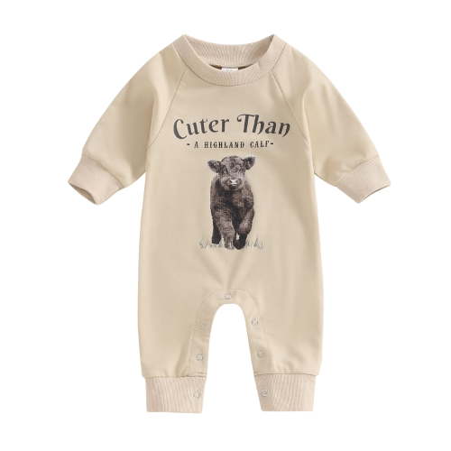 Western Baby Girl Boy Clothes Cow Print Long Sleeve Zipper Romper 3M 6M 12M Bodysuit Crewneck Jumpsuit Fall Winter Outfit