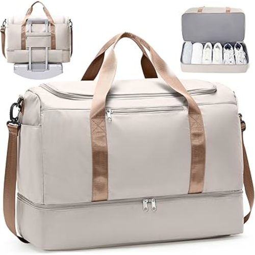 Travel Duffle Bag with Shoe Compartment, XL Weekender Bags for Women, Carry On Overnight Bags for Gym Sports & Business Trips, Water-Resistant Hospital Bag for Labor and Delivery
