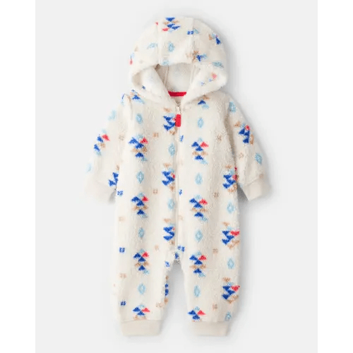 Baby Boy Aztec Sherpa Long-Sleeve Jumpsuit - Cream | Carter's