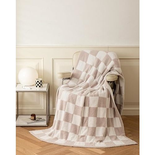 Ultra Soft Cozy Buffalo Checkerboard Grid Fluffy Microfiber Knitted Baby Blanket Lightweight Fleece for Sofa Bed 30x40 Inches (Cream, Baby Pet 30"X40")?-?-¡