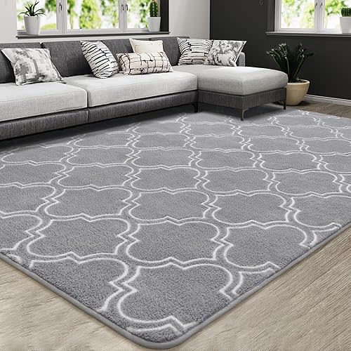 HOMORE 7x10 Area Rug, Large Shag Rugs for Living Room Bedroom, Super Soft Memory Foam Rugs for Kids Nursery Classroom Playroom Dorm Home Office Decor, Light Gray/White