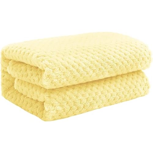Exclusivo Mezcla Fleece Throw Blanket, Super Soft and Warm Blankets for Couch, Sofa and Bed Waffle Textured, Cozy, Fuzzy and Lightweight (Light Yellow, 40x50 Inches)