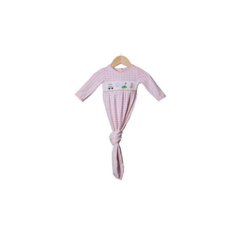 Smocked Hole in One Pink Gingham Knit Gown