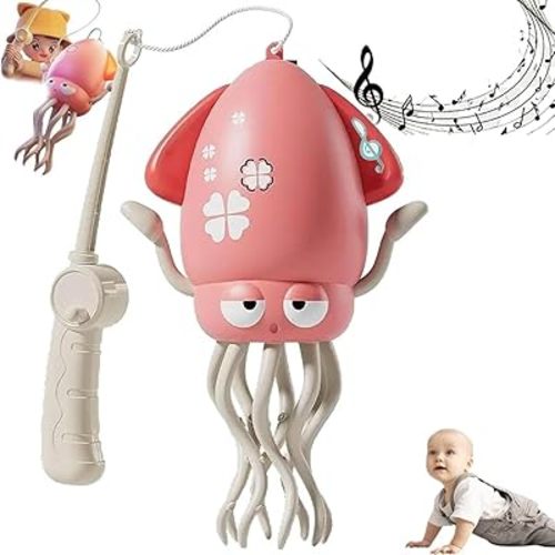 Electric Dancing Octopus Toy, Automatic Swing Magic Obstacle Avoidanceoctopus, Crawling Dancing Automatic Obstacle Avoidance Octopus Sensor Toy with LED & Music(Yellow Fishing Rod)