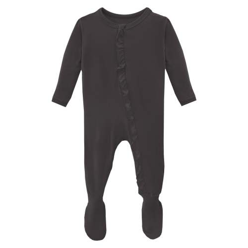 Layette Ruffle Footie with 2 Way Zipper in Midnight