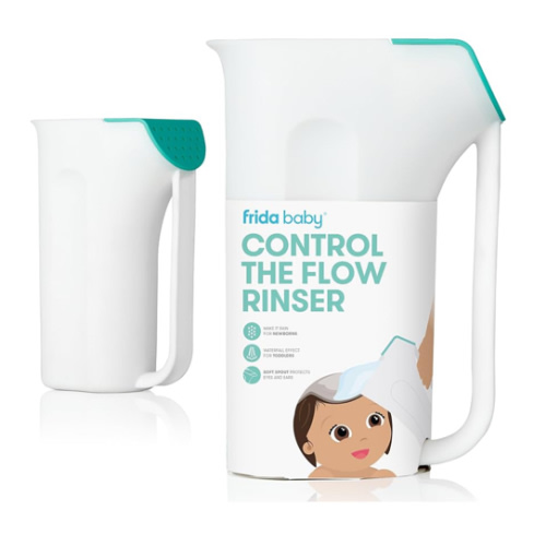 Frida Baby Control The Flow Bath Rinse Cup, Tear Free Rinser to Wash Hair and Body with Easy Grip Handle and Removable Rain Shower, Made in USA