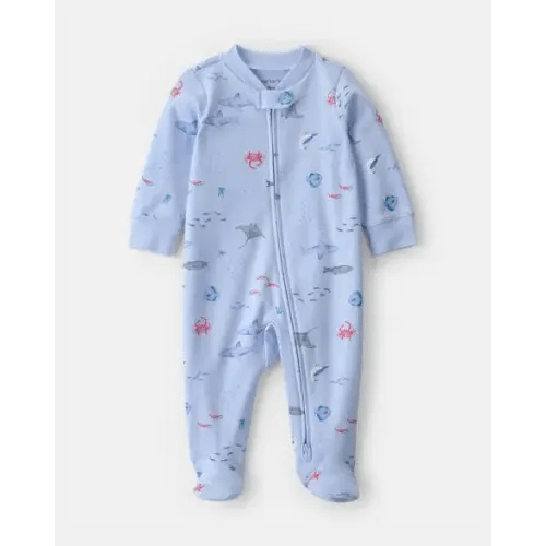 Baby Sea Animals 2-Way Zip 100% Cotton Sleep & Play Pajama - Blue | Carter's