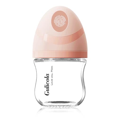 Gulicola Natural Small Glass Baby Bottle 3 oz, Very Slow Flow Nipple, 1 pk - Pink