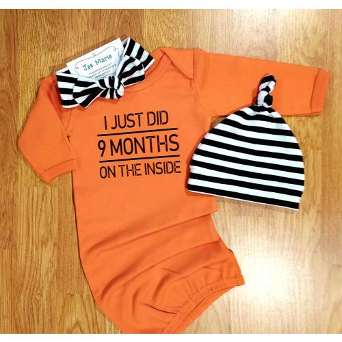 I just did 9 months on the inside, coming home outfit, baby gown, baby shower gift, boy, girl, unisex, gender neutral, going home, take home