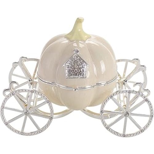 LASODY Hand Painted Enameled Cinderella Pumpkin Carriage Decorative Hinged Jewelry Trinket Box Unique Gift for Family,Jewelry Chests