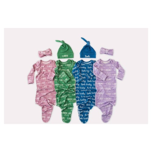 Knotted Gown with Name for Newborn Baby, Personalized Name Gown Newborn Baby, Newborn Boy Coming Home Outfit, Baby Shower Gift, Baby Girl Sleeping Gown