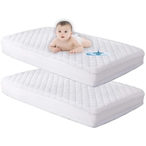 2 Pack Waterproof Crib Mattress Protector，52''X28'' Crib Mattress Cover-Quilted Fitted Baby Mattress Pad,Soft Breathable Bamboo Toddler Mattress Protector,White