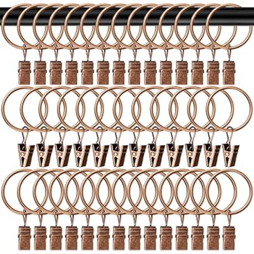 MAQIHAN Curtain Rings with Clips - Curtain Clips Drapery Rings with Fasteners 1.26 inch Interior Diameter Rod Metal Fasteners for Decoration Craft Dispaly,Antique Copper