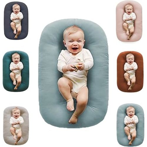 Baby Lounger for Newborn Pillow, Baby Nest Pillow Co Sleeping for Babies in Bed,Newborn Lounger Cover for Boys & Girls 0-12 Months(Misty Blue)