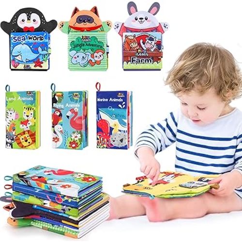 iPlay, iLearn Soft Baby Books 1 Year Old, Babies Animal Cloth Book 6-12 Month, Infant Touch Feel Crinkle Book, Toddler Carseat Crib Bedtime Toy, Newborn Stocking Stuffer Gift 9 18M 2 3 Yr Kid Boy Girl