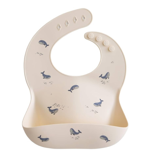 mushie Silicone Baby Bib | Adjustable Fit Waterproof Bibs (Whales)