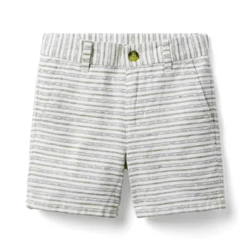 Boy Lichen Green Stripe Striped Linen-Cotton Short by Janie and Jack