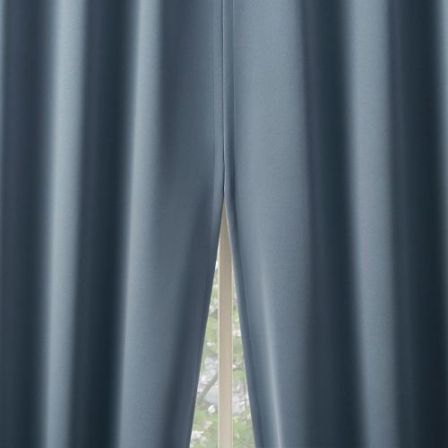 2pc 52"x63" Sun Zero Blackout Aria Magnetic Closure Back Tab Curtain Panel Pair Denim Blue: Energy Efficient, Noise Reduction